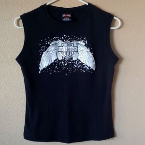 Ladies Harley Davidson VEGAS 2006 SZ LG Sleeveless Black Tee W/White Glitter!